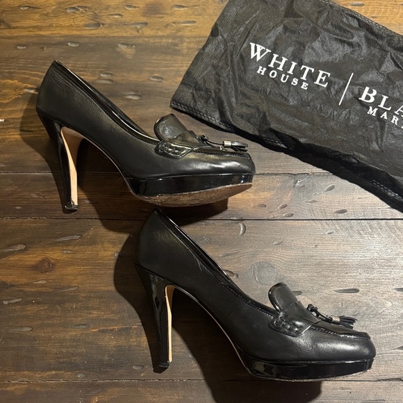 White House Black Market Shoes - White House Black Market Black Leather Tassel Platform Stiletto Heels-Size 10